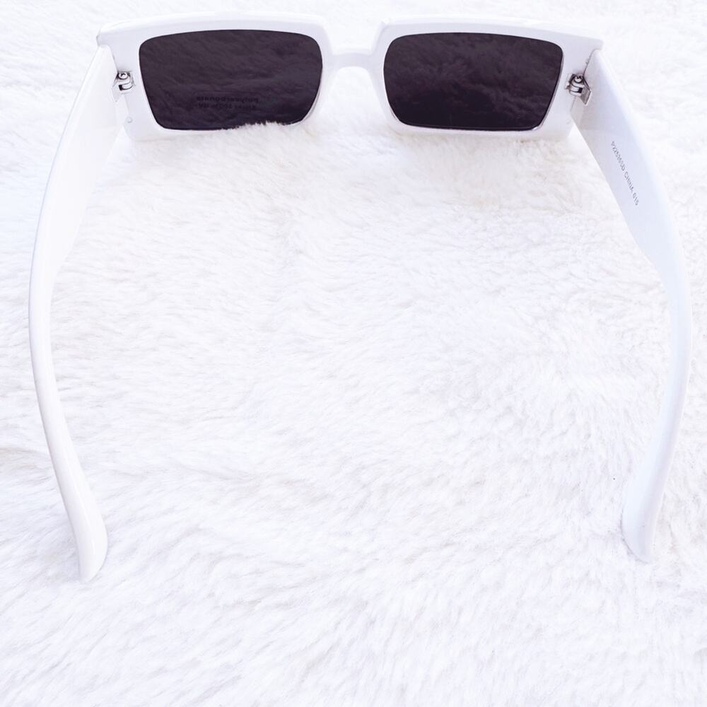 Aaron White Rectangular Sunglasses - Picture 8 of 11